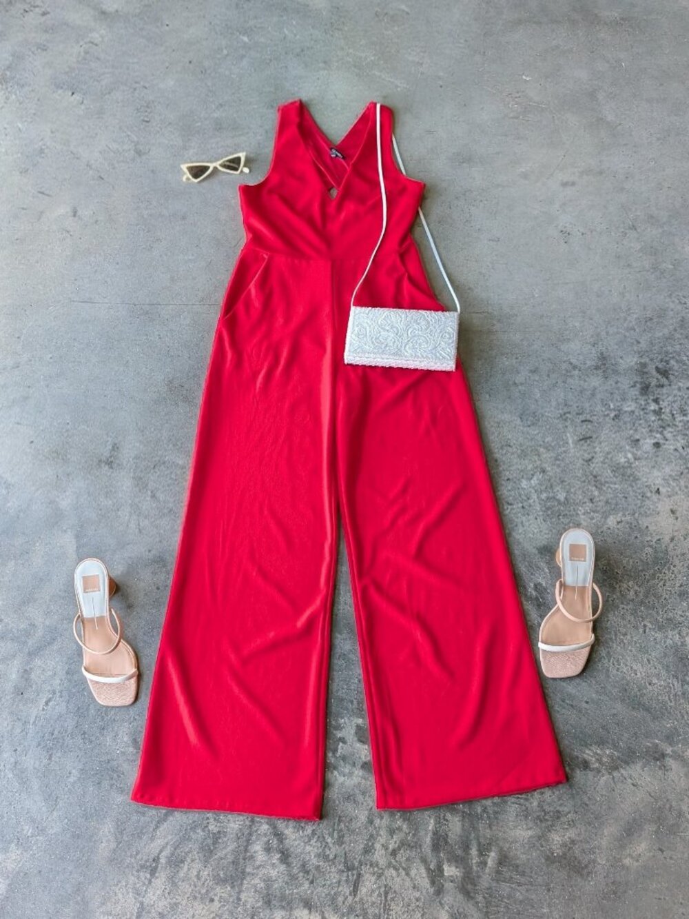 Express Red V-Neck Sleeveless Wide Leg Jumpsuit Special Occasion Party medium